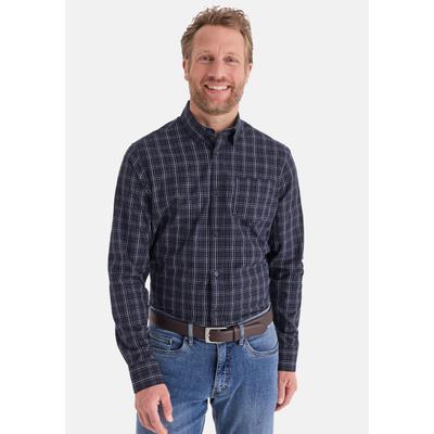 Langarmhemd STOOKER MEN "HUGH Hemd Modern Kent Langarm", Herren, Gr. 3XL, US-Größen, blau (navy check), 60% Baumwolle, 40% Polyester, regular fit, Hemden, Hemd Modern Kent Langarm für Herren