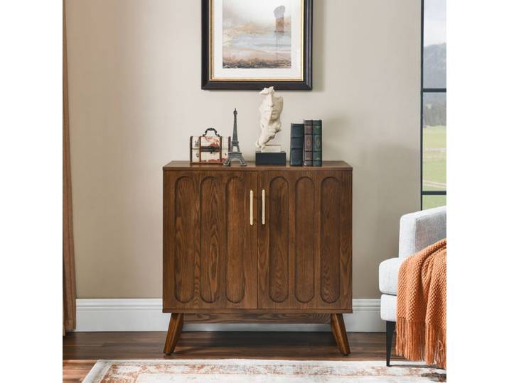 Buffet bas vintage 80x40x80 cm façades rainurées étagères réglables MDF pieds en bois massif finition effet bois