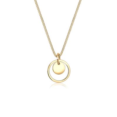 Kette mit Anhänger ELLI "Halskette Anhänger Rund mit Kreisen 925 Silber" Gr. 55, gold, Halsketten, Damen, 55, ohne Stein, Silber 925 (Sterlingsilber)