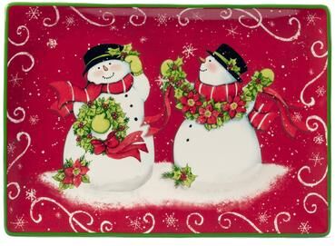 "Certified International Holiday Magic Snowman 14"" x 10"" Rectangular Serving Platter"