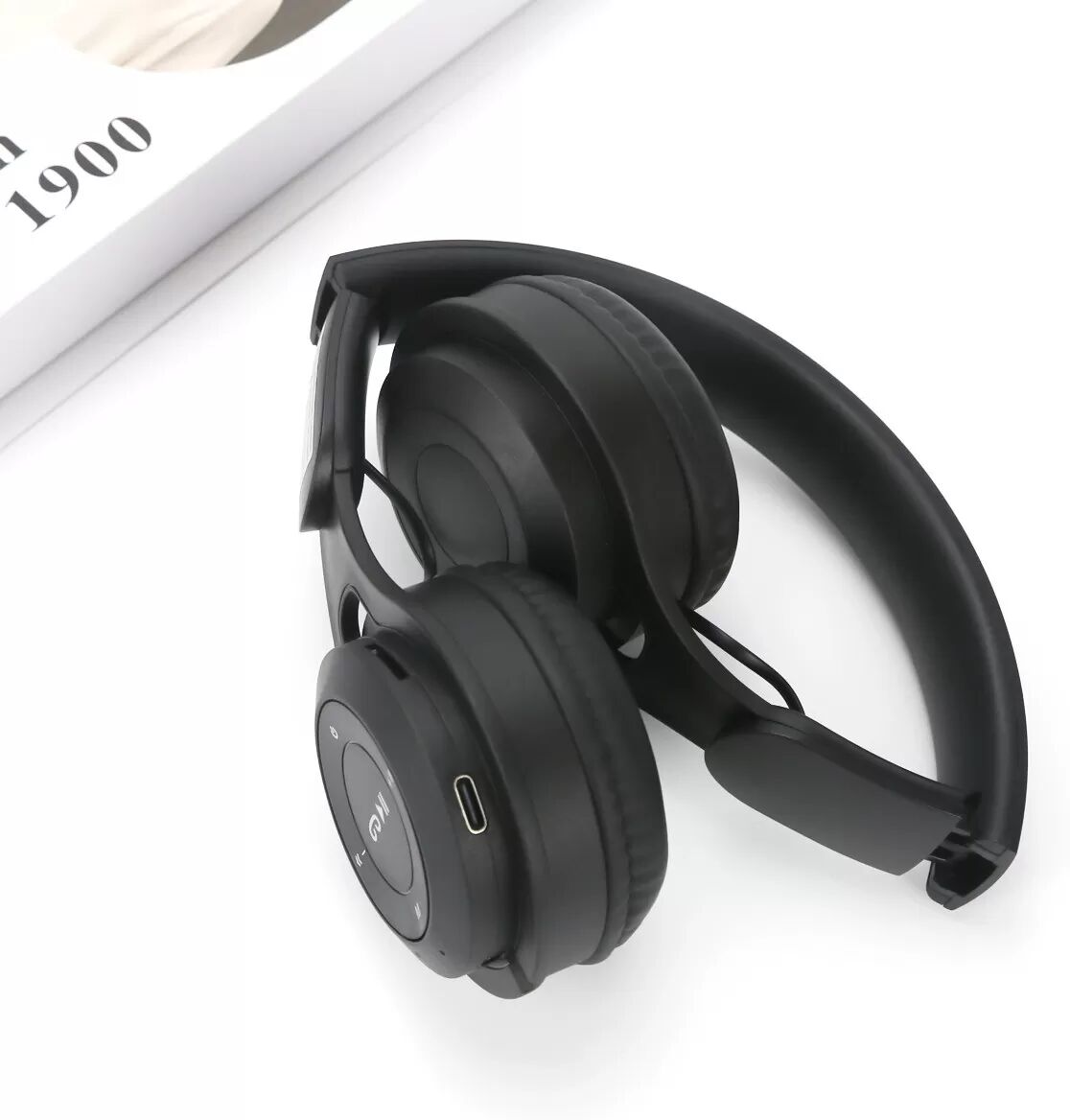 INF Y08 Tiefschwarzes Bluetooth-Headset: Faltbar, Lange Akkulaufzeit