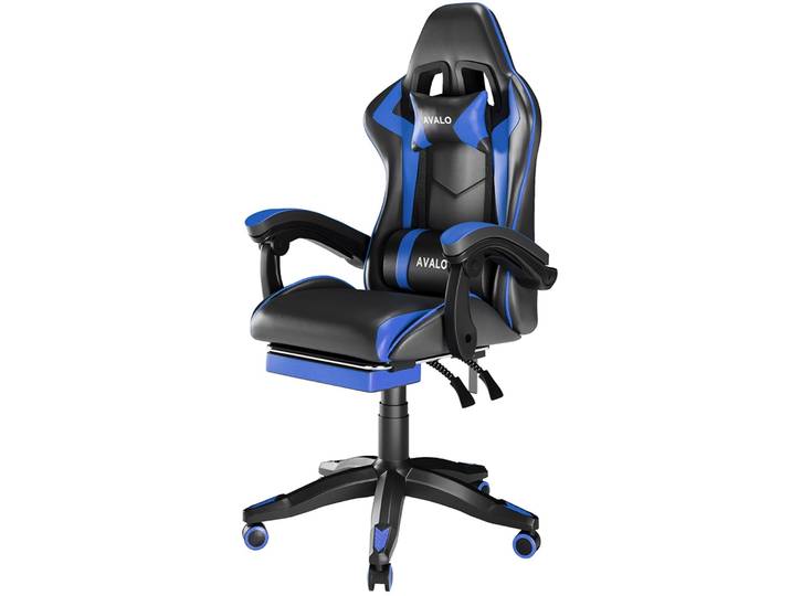 Avalo Gaming Stoel - Ergonomische Bureaustoel - Verstelbare Rugleuning 90° tot 155° - Zwart/Blauw