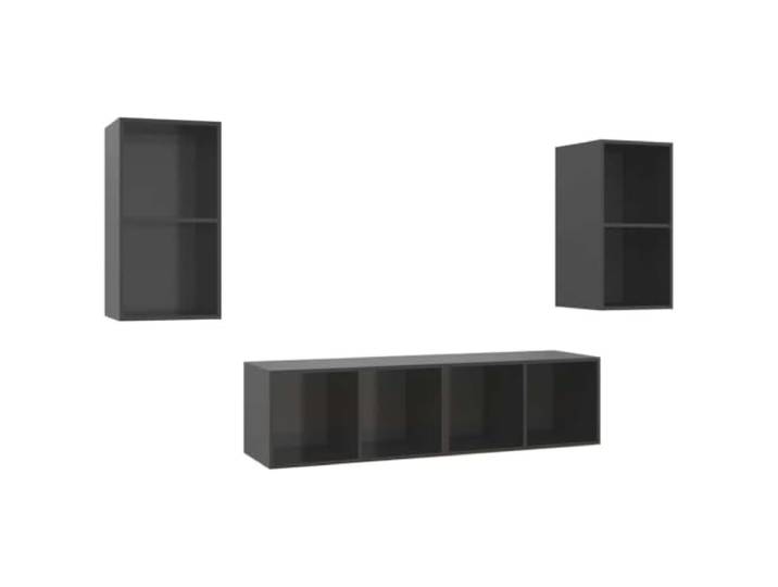 GHVBNMF TV Wandschrank Set 4 STK. Hochglanz Grau 37x37x72 cm Flexibles 4er Set Wandboards für Wohnzimmer & Flur: Vertikal oder horizontal montierbar mit je 2 Fächern.