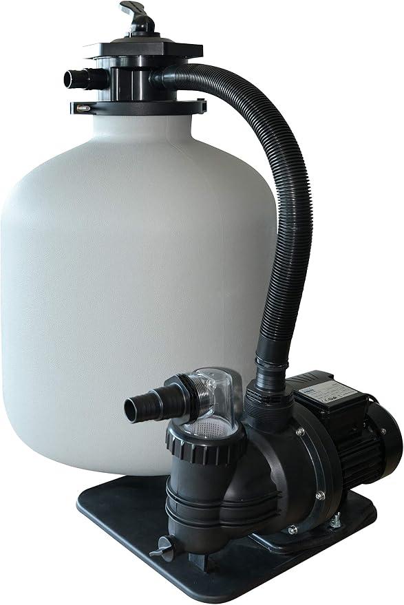 Sandfilter Set SQ-300, Filterkapazität 19 L, Filtermaterial 20 kg (Sand), Maximale Durchfluss 7.5 m3 pro Stunde, 250 Watt, Maximale Beckengröße 24.5 m3, Ausgestattet mit 6-Wege-Ventil oben