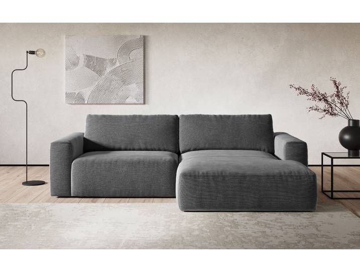 Ecksofa, Chenille, Anthrazit, 288×89 cm, L-Form, Recamiere Rechts, Cotta