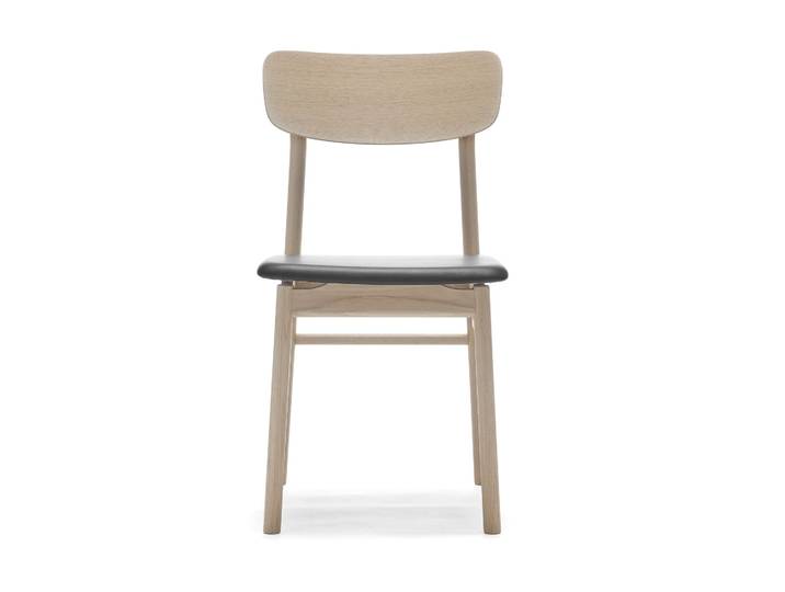 Stolab Chaise Prima Vista en chêne blanc huilé Cuir Elmosoft 99001 noir