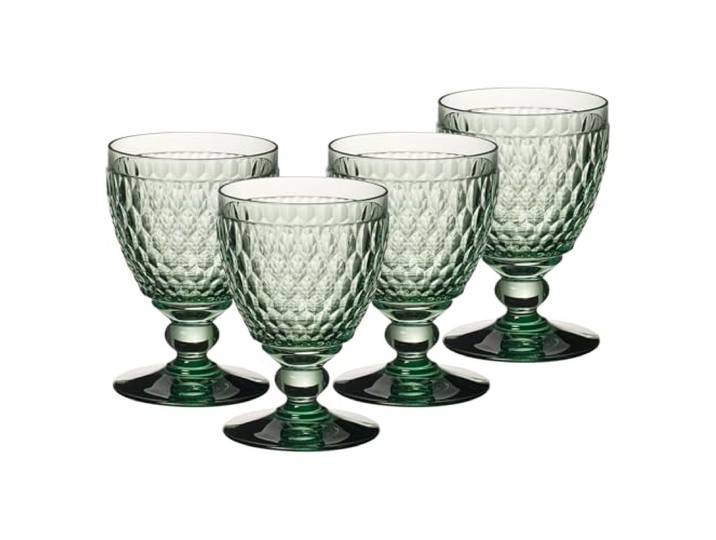 Villeroy & Boch Boston Coloured Wassergläser Green 4er Set, 400 ml, Farbige Trinkgläser mit Facettenmuster, Kristallglas für Softdrinks, Spülmaschinengeeignet, Grün