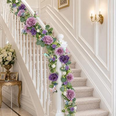 Garvee Artificial Eucalyptus & Navy Blue Rose Garland with 3D Silver Butterflies