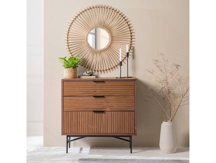 Buffet 3 tiroirs 80 x 80 x 40cm Marron/Placage noyer véritable