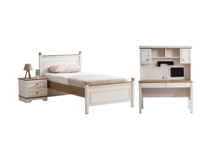 Villa Möbel Jugendzimmer-Set Serenza, (Jugendzimmer-Set, 3-tlg., Bett mit Kopfteil, 1 x Nachttisch und Schreibtisch), Bett Schreibtisch Regal Schrank mit heller Holzoptik und Ordnung