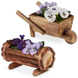Relaxdays Pflanzengefäß Holz 2er Set Braun