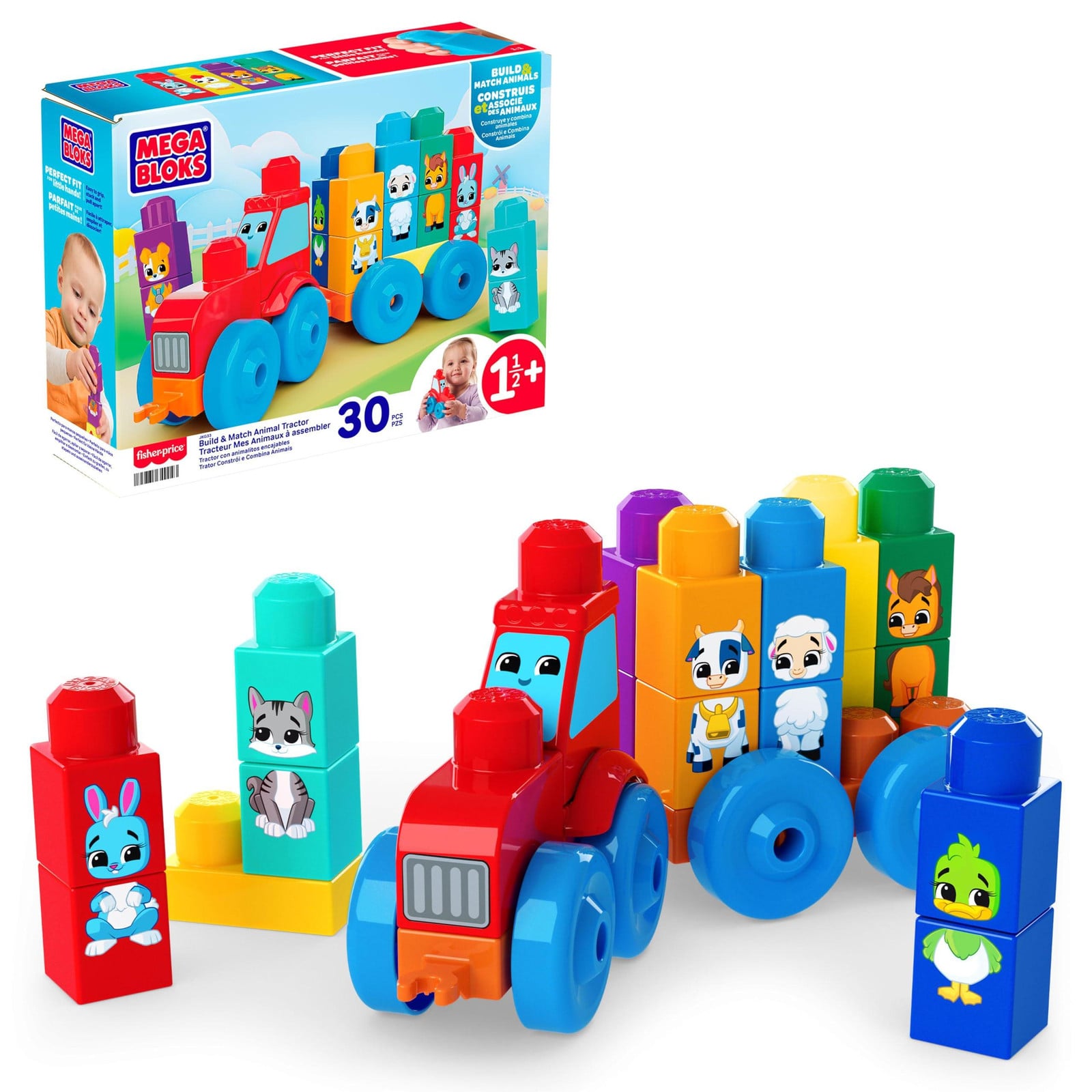 Mega Bloks First Builders Dierentractor bouwset voor peuters vanaf 18 maanden