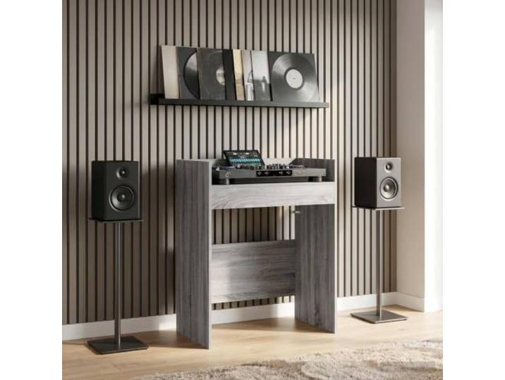 TUERYAFEK DJ Tisch Sonoma Grau 82 x 45 x 102 cm Holzwerkstoff U-Form U-Form, Holzwerkstoff, Sonoma-Grau, vibrationsdämpfend, ergonomisch, Innenbereich, Montage erforderlich