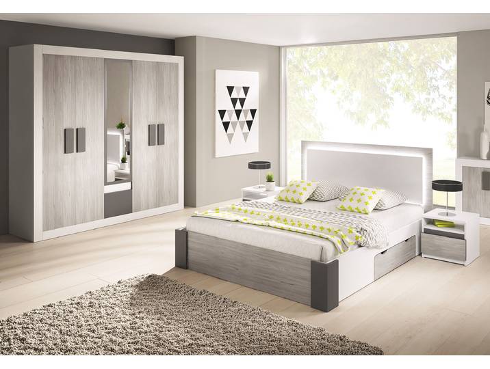 Schlafzimmer Komplett – Set HELIOS IV (4-teilig) Weiß Kathult + Grau
