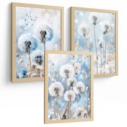 POSTER 3er Kunstdruck-Set Wandbilder Floral Blau modern Wohnzimmer Deko, Schlafzimmer, Küche, Badezimmer Rahmenlos A3