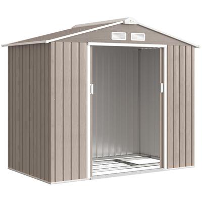 Outsunny Gartenschuppen Metall mit Stahlfundament und Doppeltüren 7' x 4' x 6' Hellbraun
