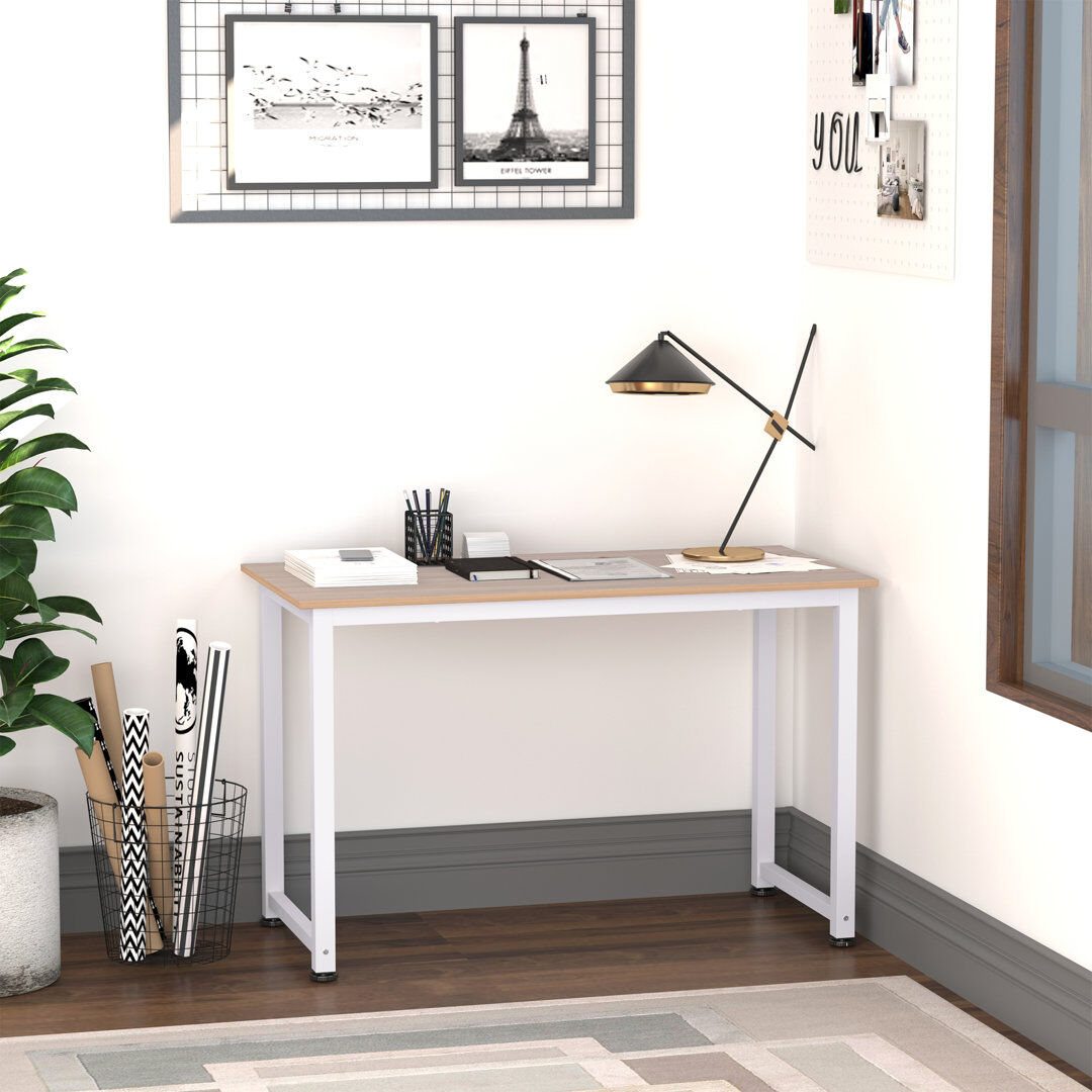 Symple Stuff HOMCOM Computer Desk Writing Table with Metal Frame Brown/White 76cm H x 120cm W x 60cm D