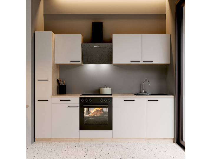 Cuisine équipée Merle Kombi A 250cm Blanc/Cachemire Sans électroménager