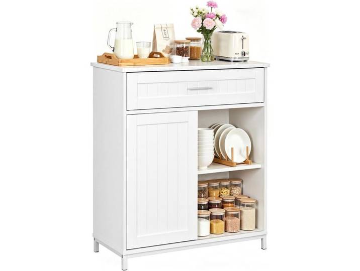 Buffet Cuisine WOLTU Meuble Cuisine Rangement 70x30x80.2 cm Bois d'Ingénierie Métal Blanc