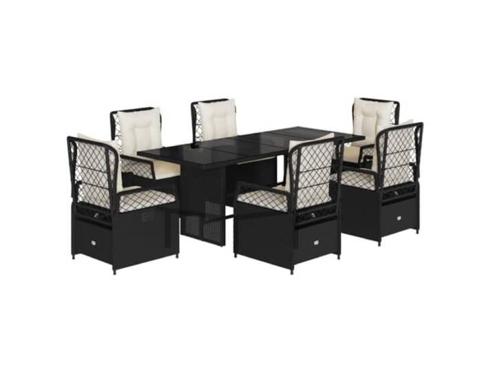 PUGYNBK Esszimmer-Set für den Garten, 7-teilig, synthetisches Rattan, schwarz