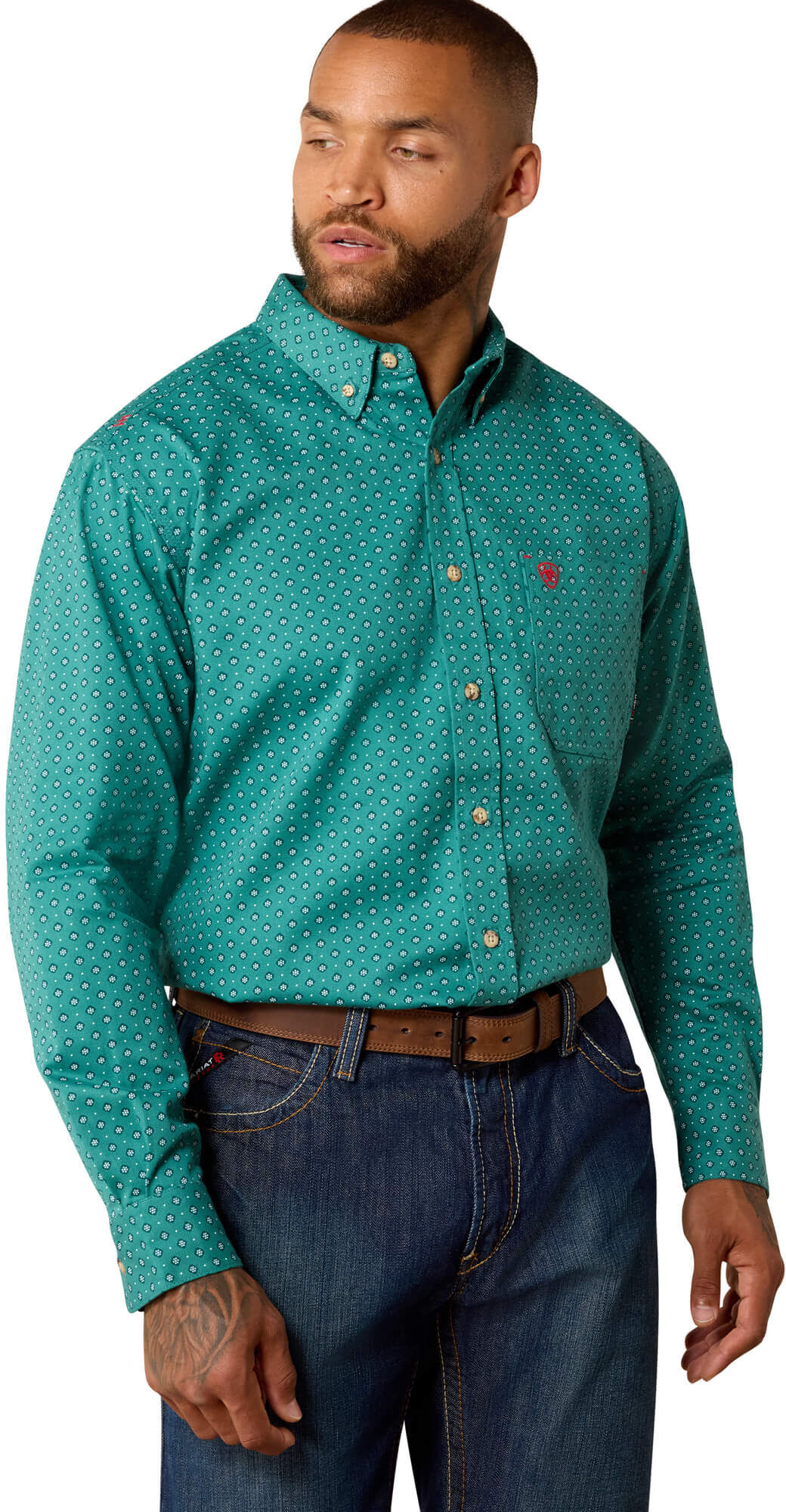 Men's Flame-Resistant Aaron Work Shirt in Teal, Size: Medium by Ariat