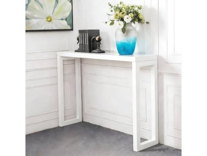 LJWFZBD Massiver Kiefernholz‑Konsolentisch, schmaler Flurtisch für Eingang Massivholz-Struktur, schmales Design, platzsparend, hohe Standfestigkeit, Wohnzimmer(Matte White,55.1 (140cm))