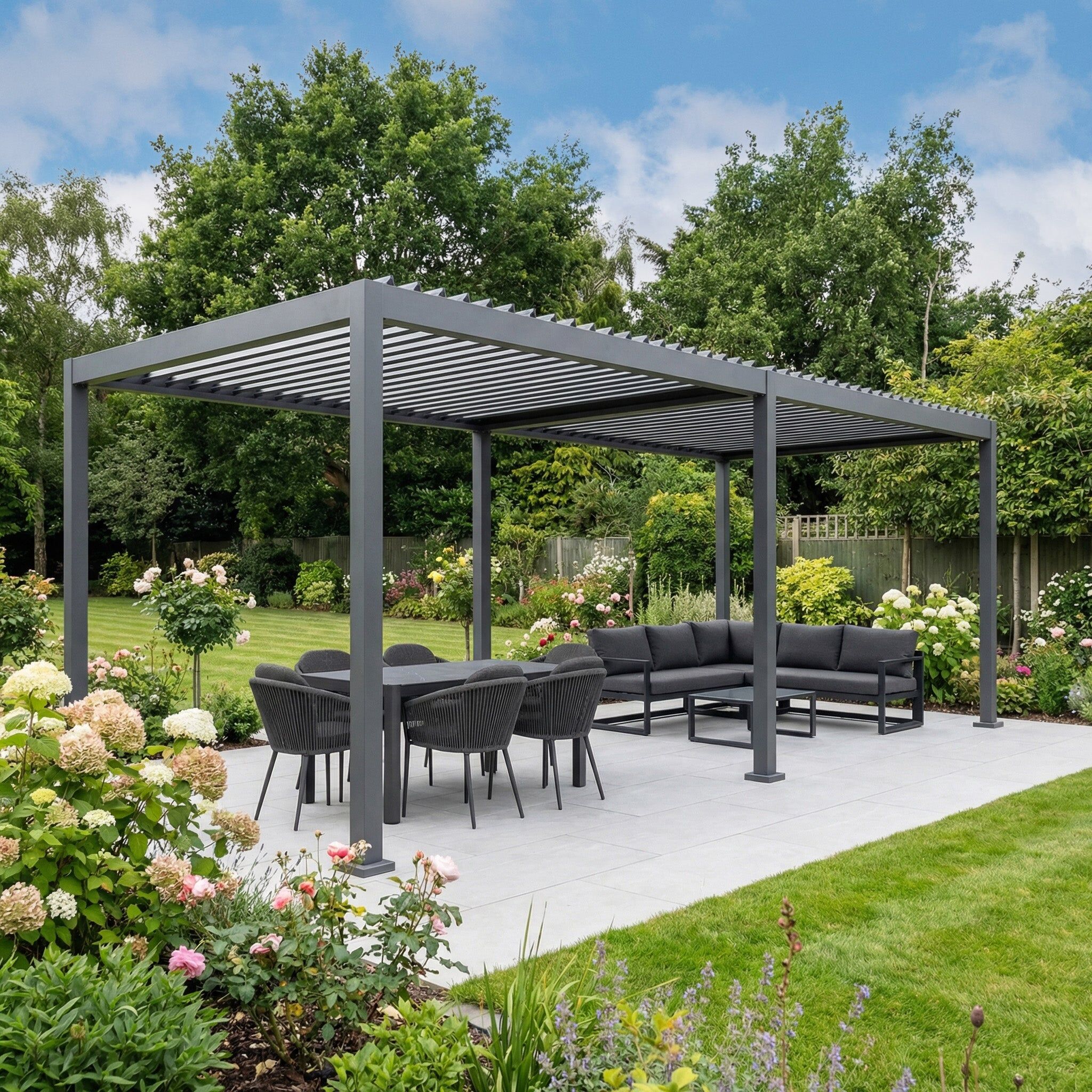 Harbour Lifestyle PergoSTET Lite Neo 3m x 6m Metal Rectangular Pergola in Grey