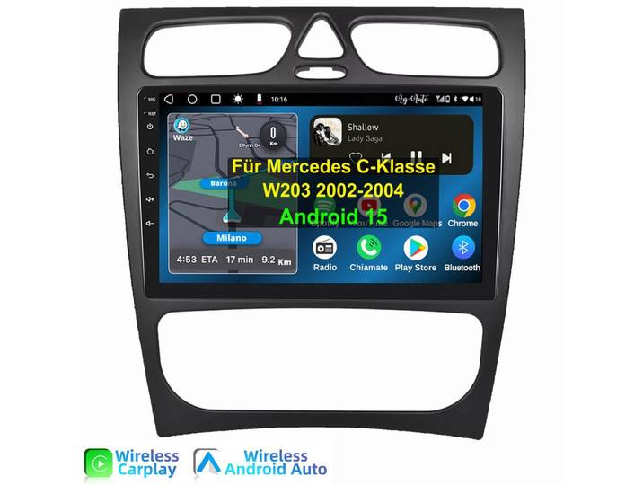 ESSGOO Für Mercedes Benz C-Klasse W203 W209 Android 15 Carplay Autoradio Navigationsgerät