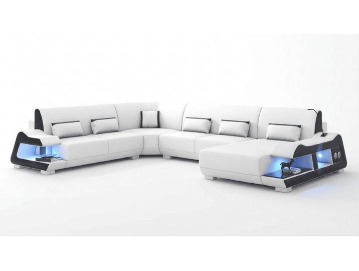 Xlmoebel Wohnlandschaft Modern Wohnlandschaft U-Form Weiß LED Couch Elegant Design Komfort *, 1 Teile, Mit LED