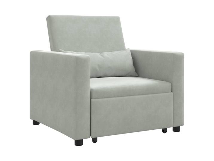 vidaXL Pull out Sofa Bed Single mit Rädern Hellgrau Samt