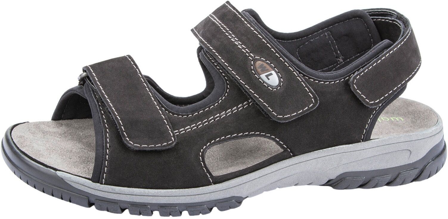 Riemchensandale WALDLÄUFER "HARALD", Herren, Gr. 11 (46), Textil, schwarz, Nubukleder, unifarben, Schuhe Riemchensandale, Sommerschuh, Klettschuh, Outdoorschuh, in komfortabler H-Weite schwarz 11 (46), Textil