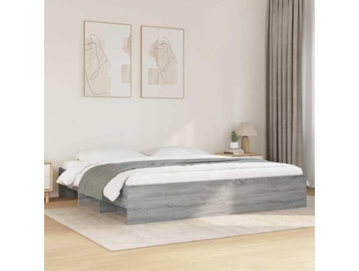 RJPLMFV Bettgestell, 200 x 200 cm, Grau, ohne Matratze Langlebiges Holzwerkstoff, Lattenrost inklusive, Aufbewahrungsfächer, für Schlafzimmer