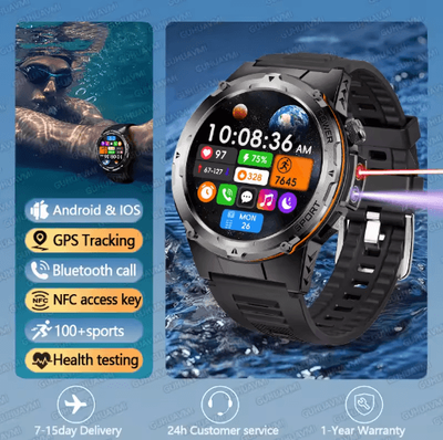 Inspire Picks T Rex 3 Tactical GPS Smartwatch Military Rugged NFC Call Waterproof Watch black