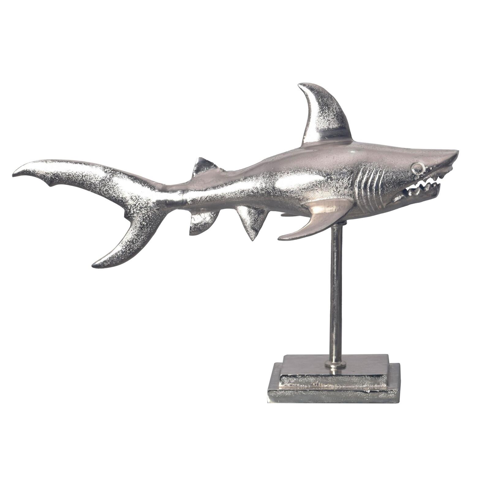 WOHNLING WL7.170 Dekofigur Hai Aluminium Silber mit Sockel