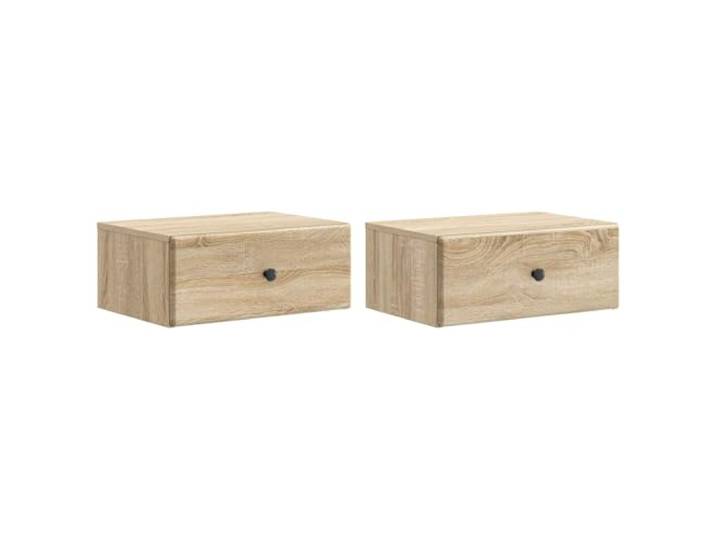 KUPTYERFG Nachttisch 2er Set Wandmontiert Sonoma-Eiche 49x34,5x20 cm Kompakte Wandkonsolen fürs Schlafzimmer bieten praktische Stauraumlösungen mit Schublade und Regalboden für kleine Räume.