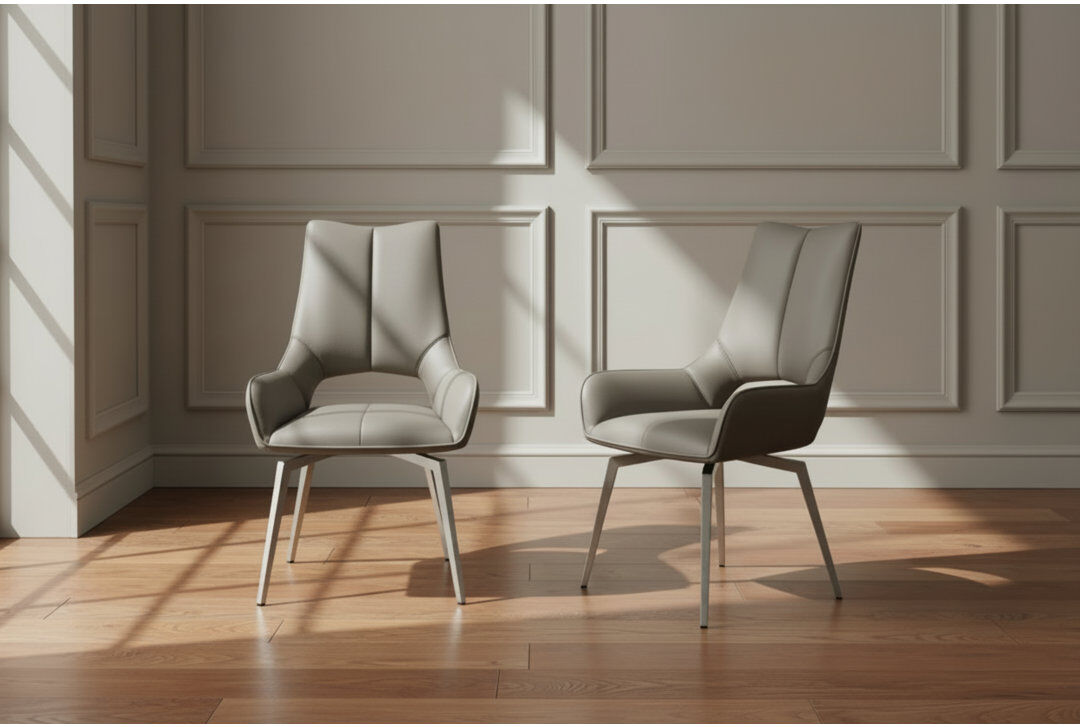 Ivy Bronx Chosposi Upholstered Swivel Dining Chair Taupe 91cm H X 56cm W X 61cm D