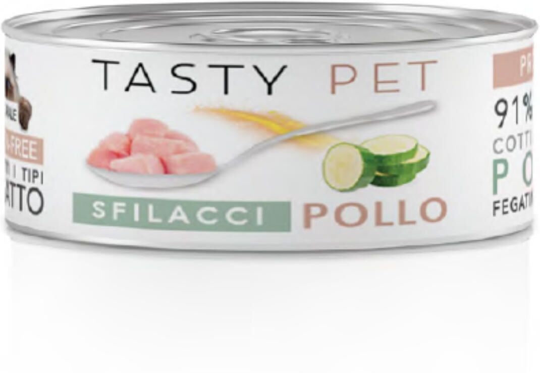 Tasty Pet Cat Sfilacci in Brodo Lattina Multipack 24x85G POLLO FEGATINI E ZUCCHINE