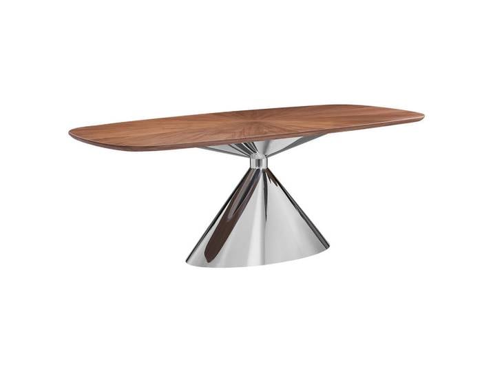 Novel Esstisch Ligneo, Walnuss, Holz, Metall, Walnuss, furniert, bootsförmig, konisch, 100x75x210 cm, Variantenauswahl, Esszimmer, Tische, Esstische
