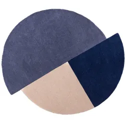 Wollteppich Kurzflor HALLEIN Kreis-Segmente Wolle organische Form 200x200 cm Blau-Beige minimalistisch skulptural modern | Kadima Design