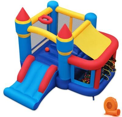 Costway Inflatable Bounce House with Slide Ball Pit & Games and 550W Blower for Kids Party