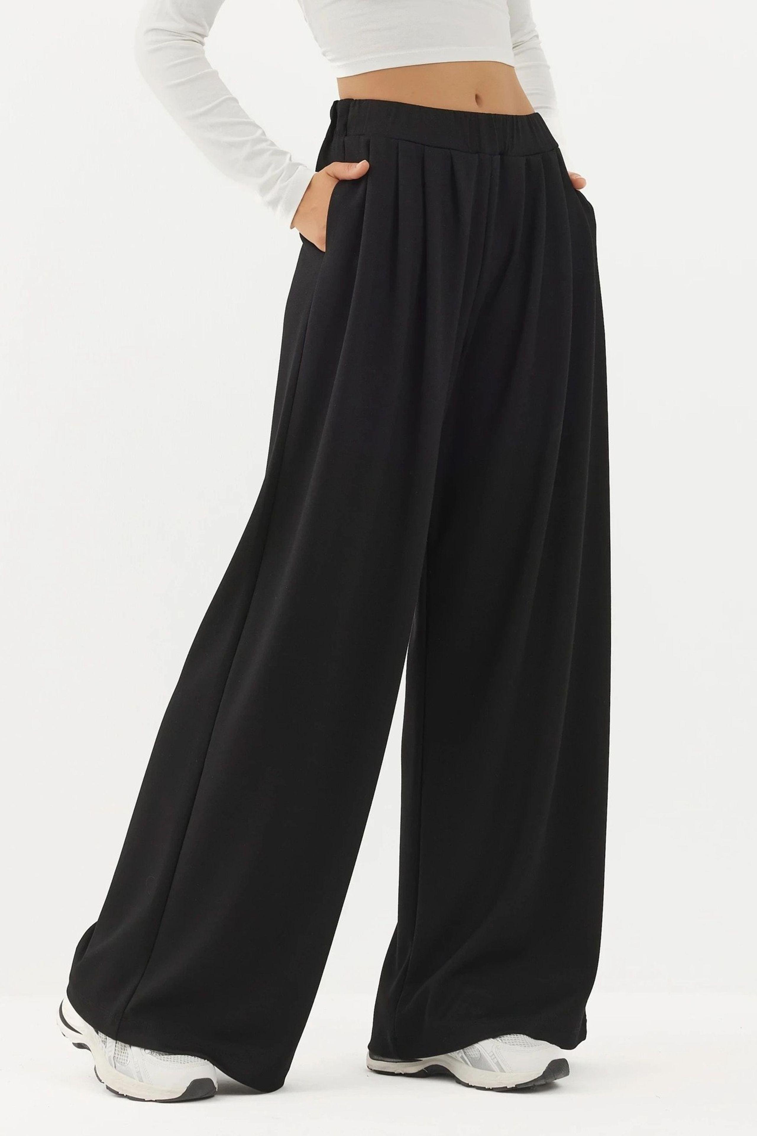 Weiche Touch Falt-Hosen mit weitem Bein