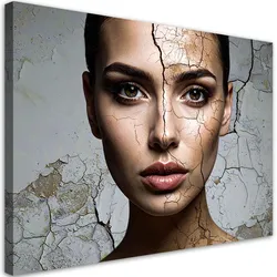 WANDBILD, Porträt Gesicht einer Frau Beton Mauer