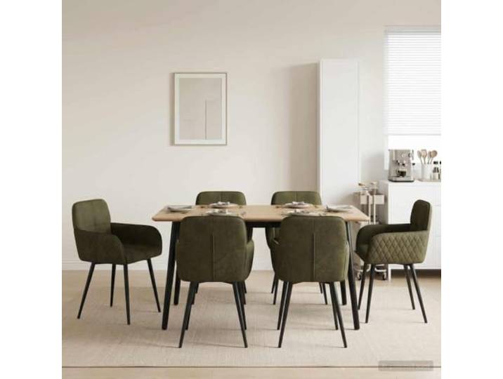 HMDNGOUT Esszimmerstühle 6 STK. Kunstwildleder Olivegrün Atmungsaktiver Sitz, geneigter Rücken, Polyester-Armlehnen, Metallrahmen, pflegeleicht, Indoor-Essbereich