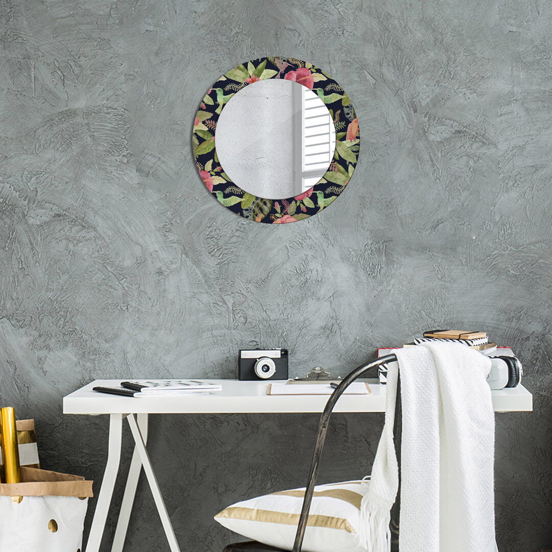 East Urban Home Huldar Glass Flat Mirror Multicolour Hibiscus Flowers 50cm H x 50cm W