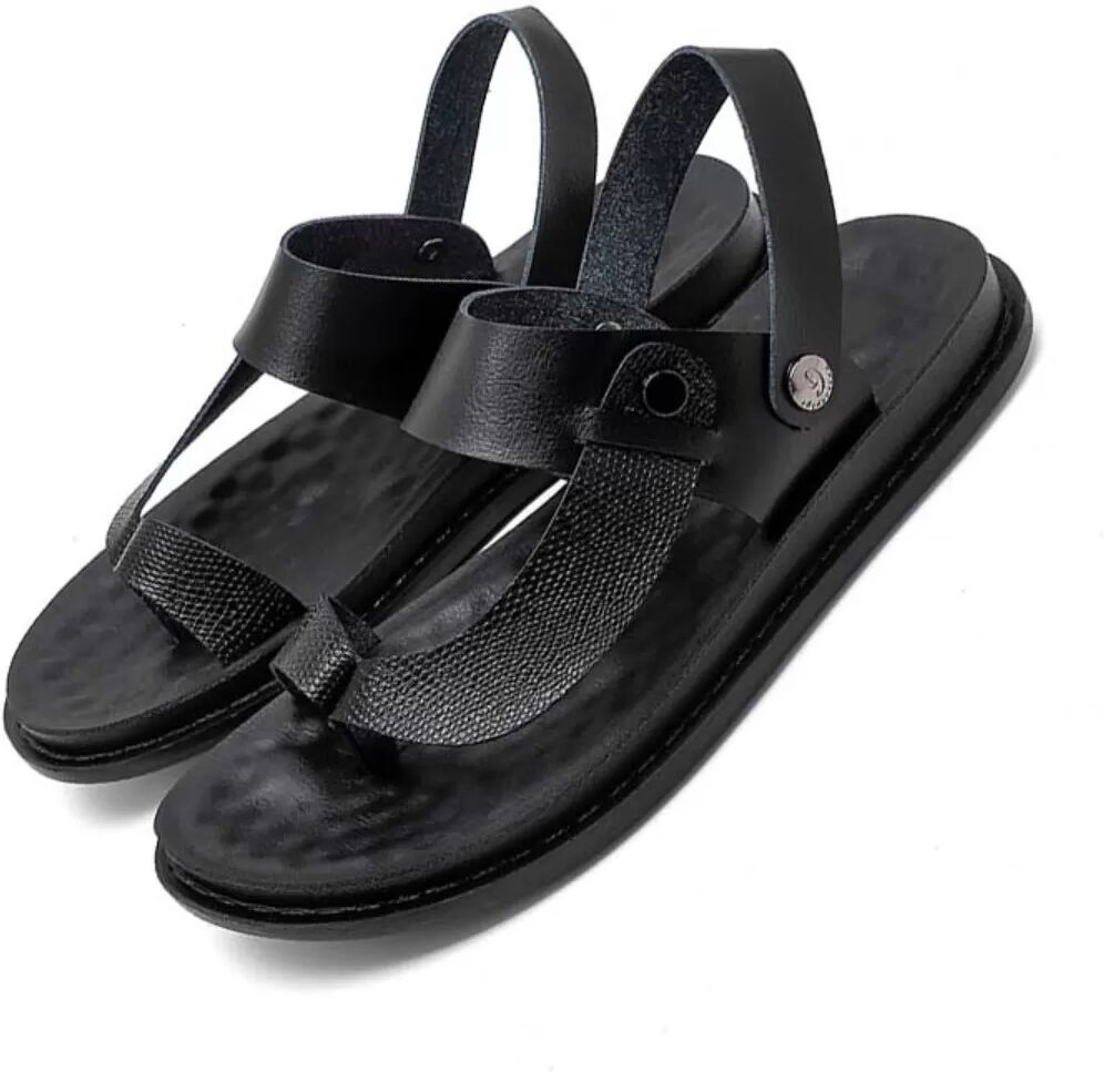 INF Herren PU Leder Zehentrenner Große Größen Weiche Sohle Strandsandalen Lässige Outdoor-Slipper Schwarz 46