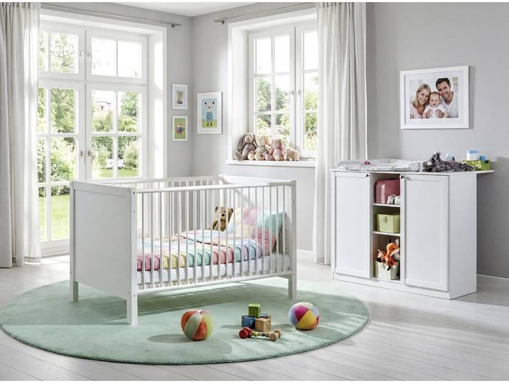 Babyzimmer-Set Kinderzimmer Babybett & Wickelkommode, Landhaus Weiß / 22800