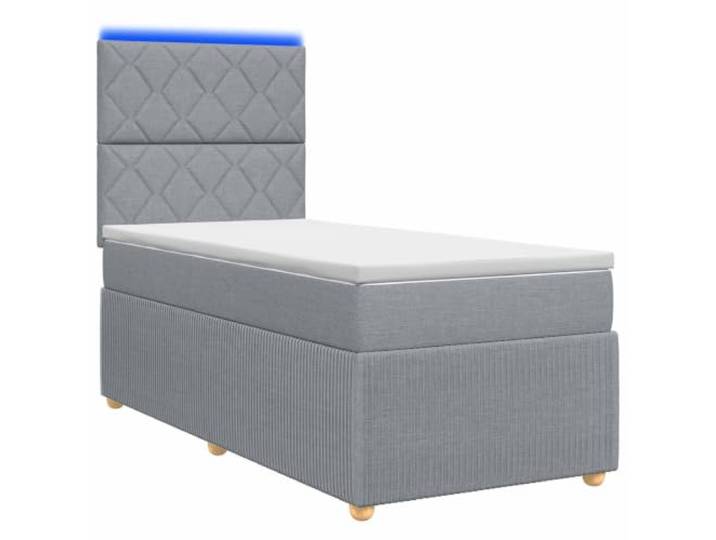 KTHLBRH Boxspringbett mit LED Matratze hellgrau 90 x 200 cm Kopfteil, verstellbar, 78 oder 88 cm, USB, LED-Lichter, Taschenfedern, Schaumstoff, waschbare Bettdecke, Kiefernholz