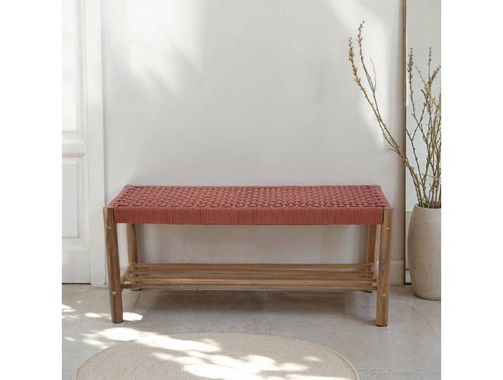 Banc intérieur et extérieur en bois d'acacia et corde