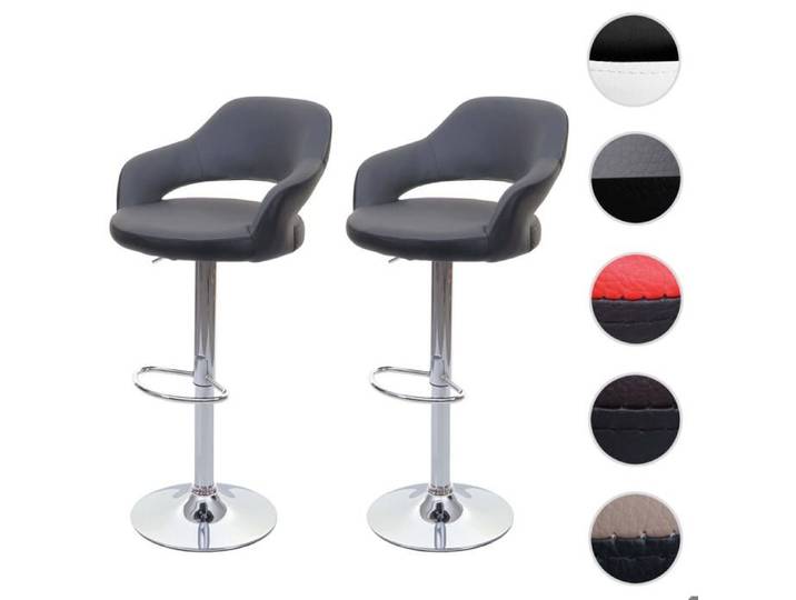 2x tabouret de bar HWC-F16 similicuir gris blanc