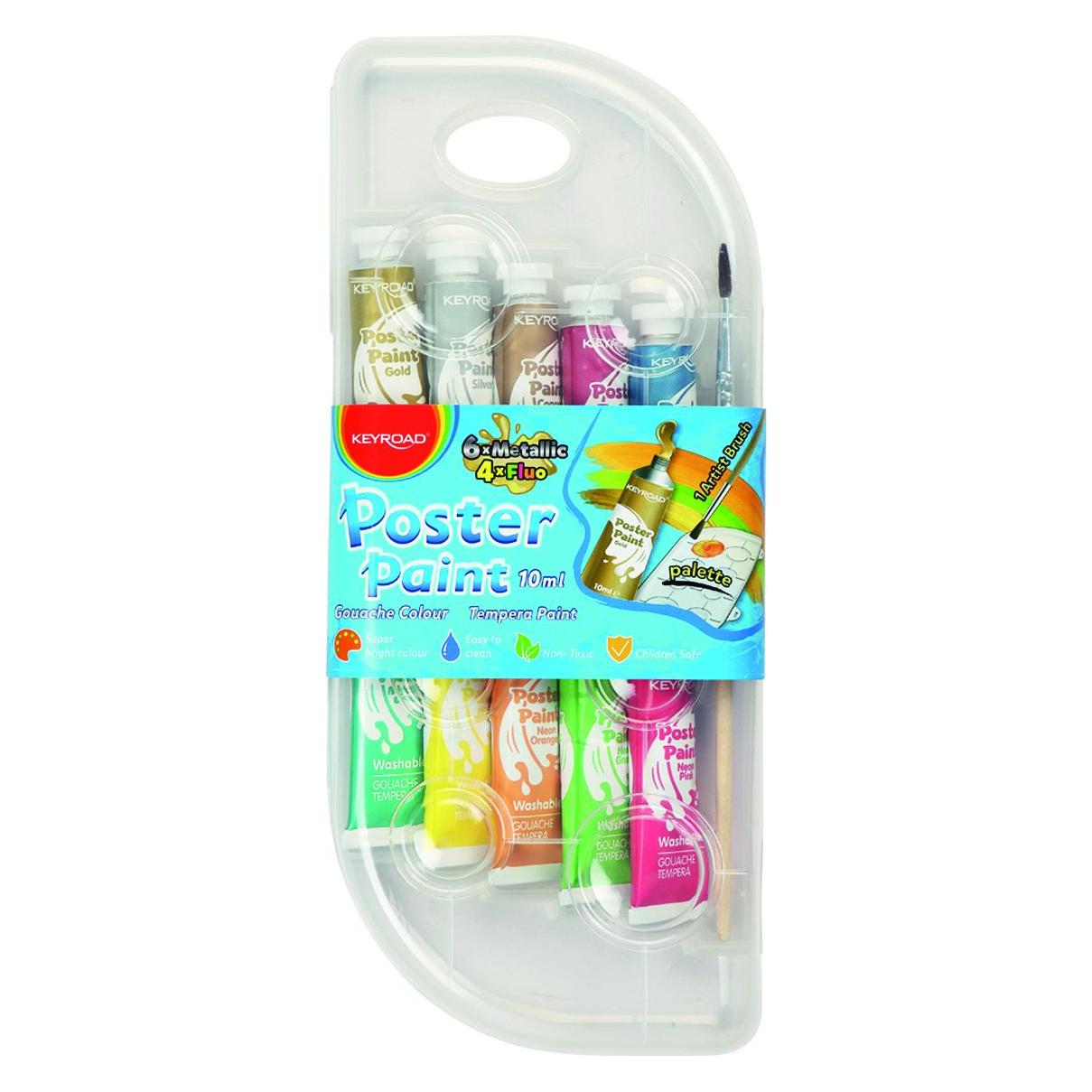 Keyroad Posterfarben, 10x10 ml, 10 farben, 6 metallic und 4 neon, box, farbmischung (10x) (45650185)